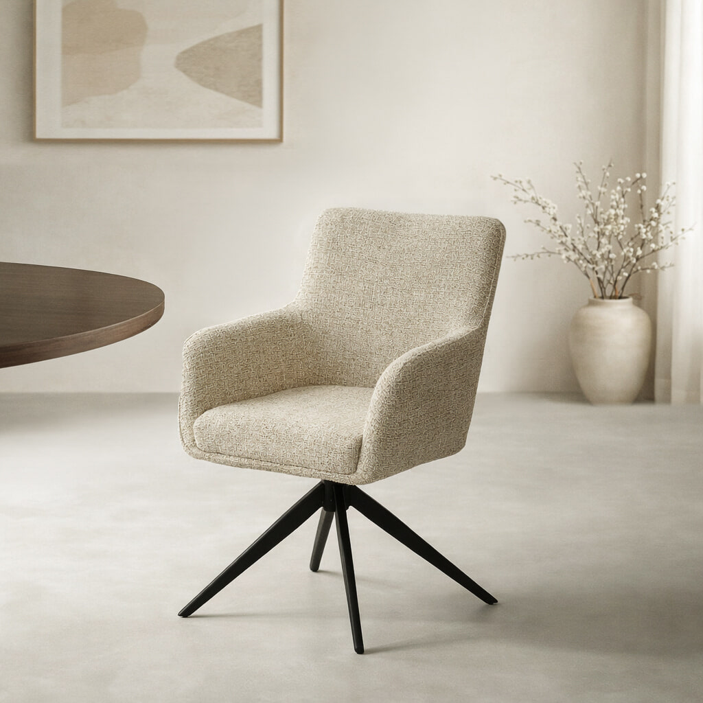 Livingfurn Draaibare Eetkamerstoel Tara Geweven stof - Zand | Livingfurn