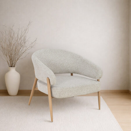 Livingfurn Fauteuil Dilan Stof & Eiken - Beige | Livingfurn