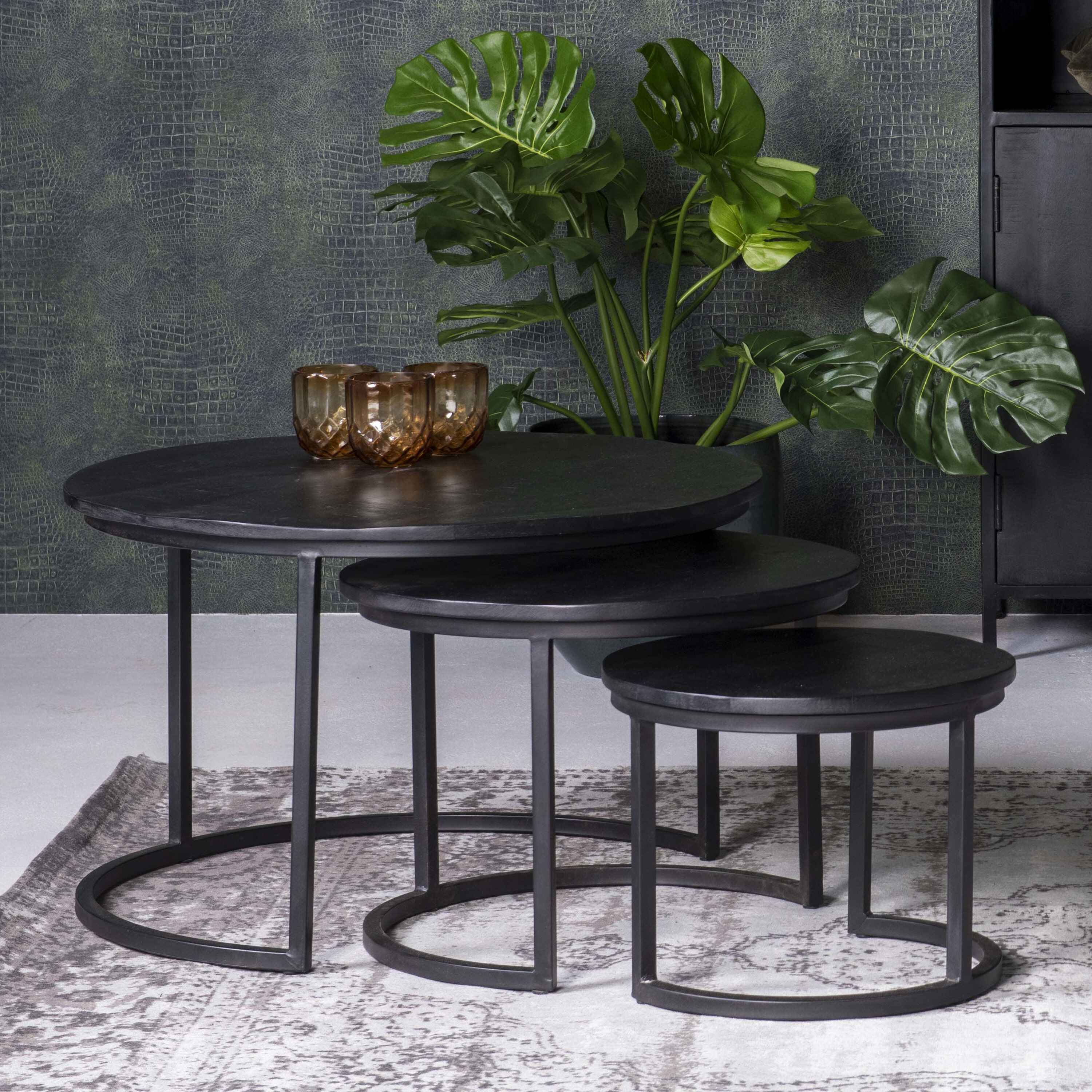 Livingfurn Salontafel Kala Set van 3 stuks - zwart - Rond | Livingfurn