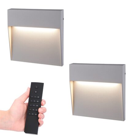Logan LED Wandlamp Grijs - 6 Watt 280lm - vierkant - Trapverlichting - IP54 Waterdicht - 3000K Warm wit - Dimbaar - Binnen en buiten - modern | HOFTRONIC