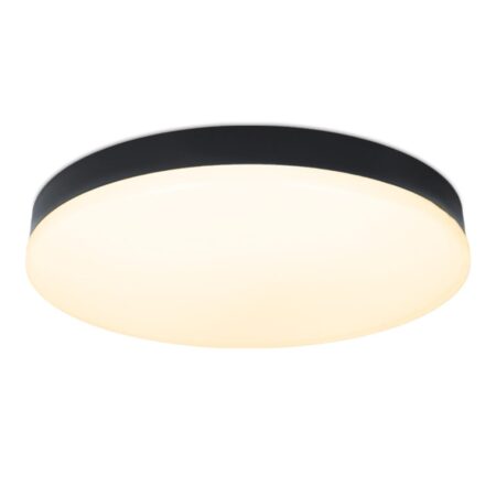 Lumi - Badkamer Plafondlamp - 18 Watt 1500 lumen - Zwart -30 cm - IP54 waterdicht - 2700K Warm wit - Diffuus melkglas effect - LED Plafonniere | HOFTRONIC