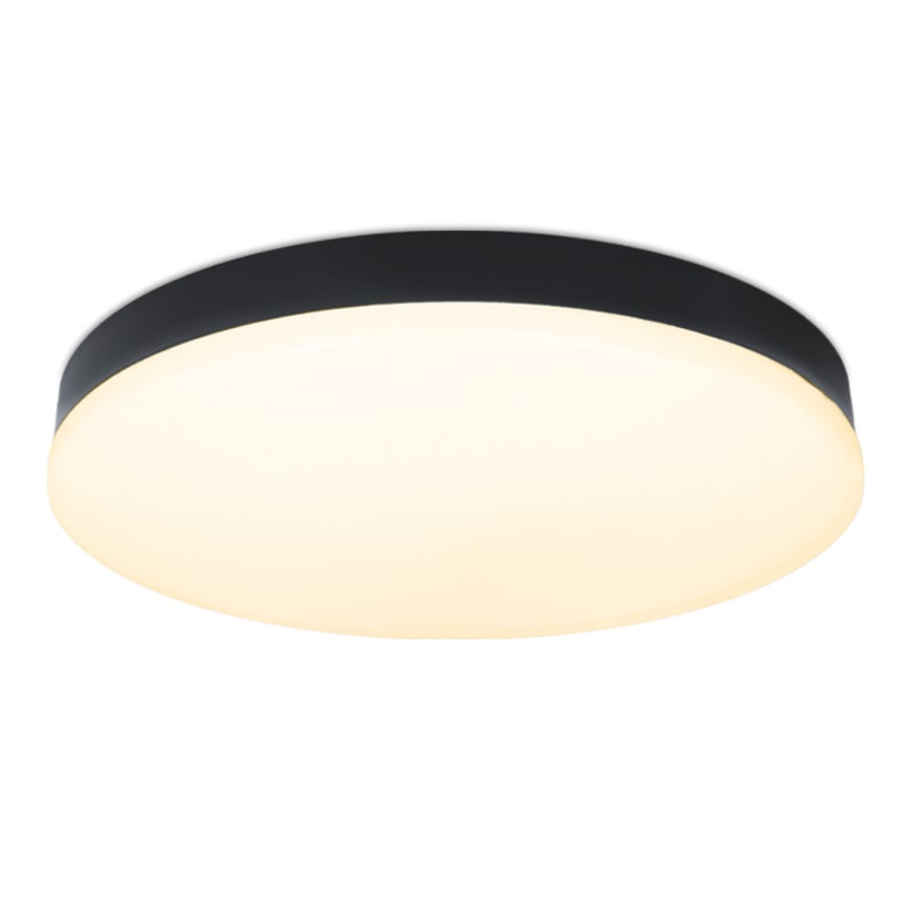 Lumi - Badkamer Plafondlamp - 18 Watt 1500 lumen - Zwart -30 cm - IP54 waterdicht - 2700K Warm wit - Diffuus melkglas effect - LED Plafonniere | HOFTRONIC