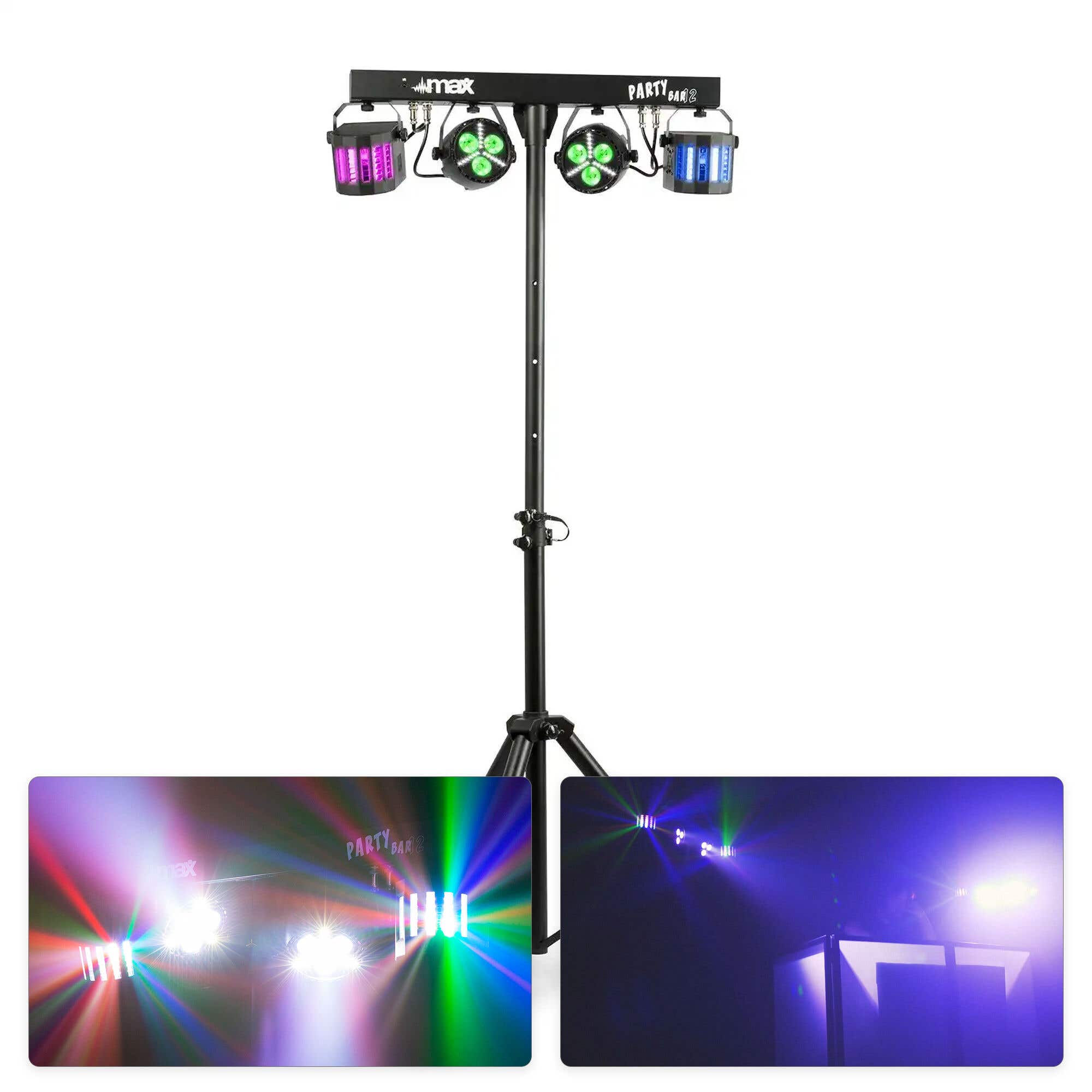 MAX PartyBar12 lichtset - 2x PAR spot met strobe en 2x Derby | MAX
