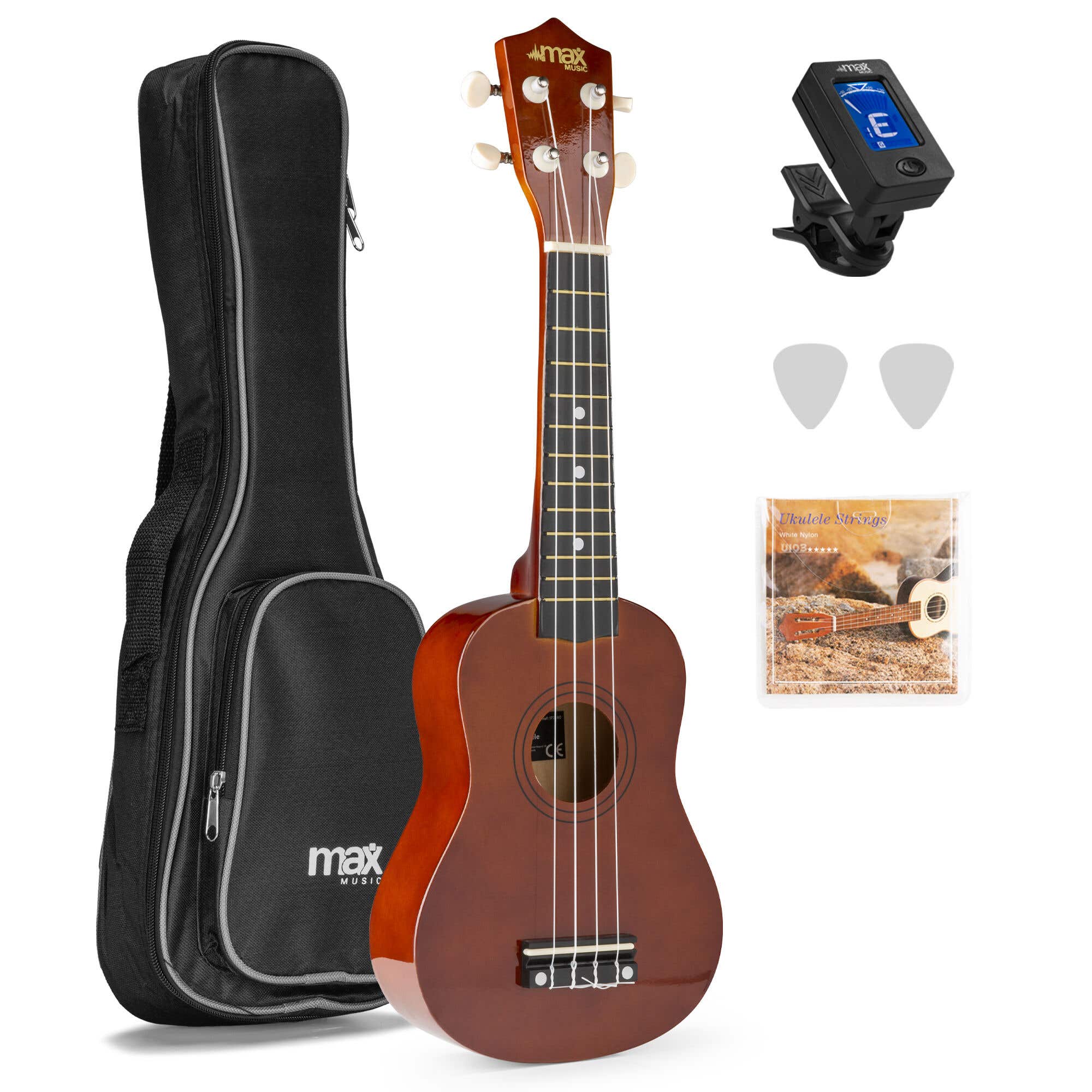 MAX UKEY Ukelele set met 21" Ukulele en accessoires - Bruin (hout) | MAX