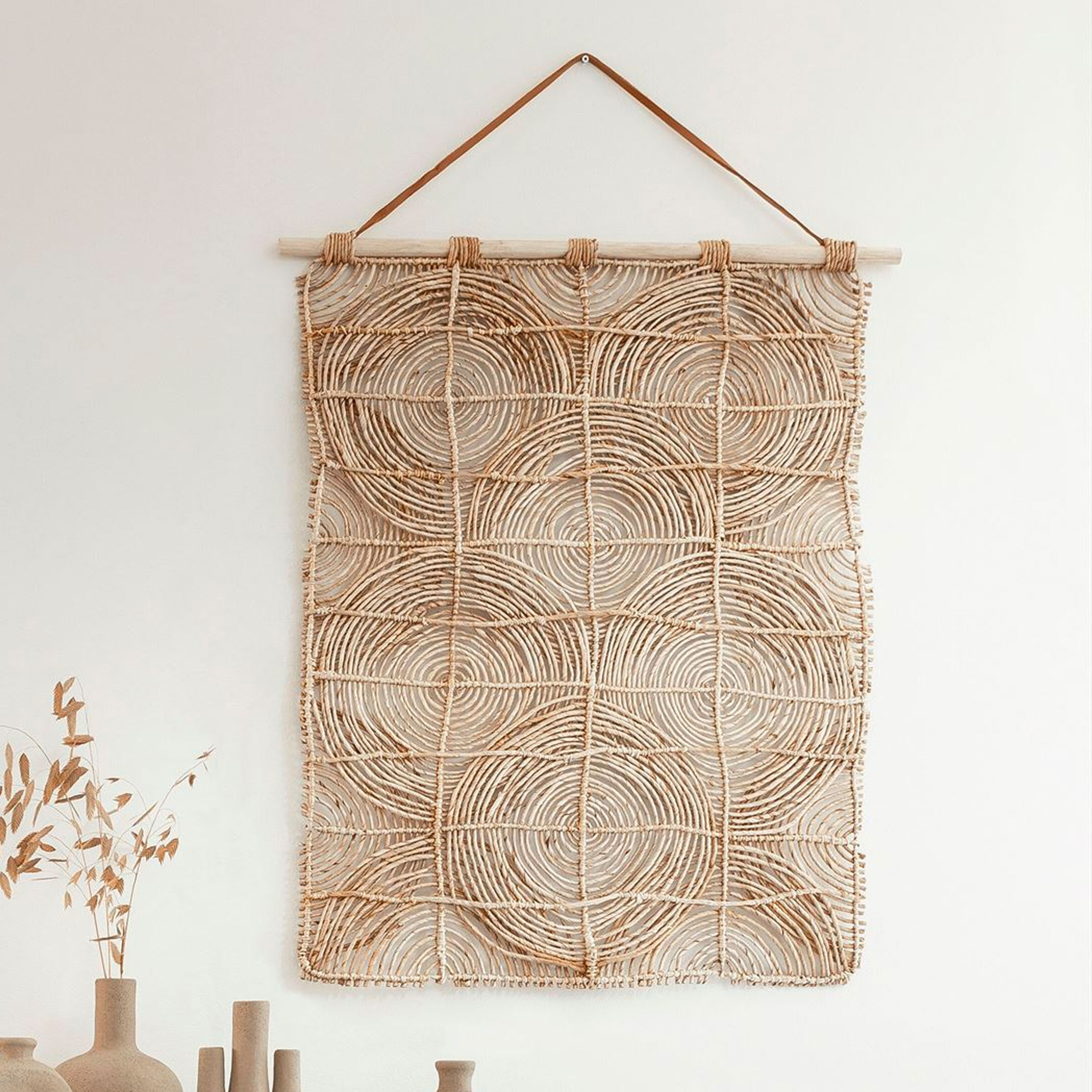 MUST Living Wanddecoratie Round&Round Abaca en Teakhout
