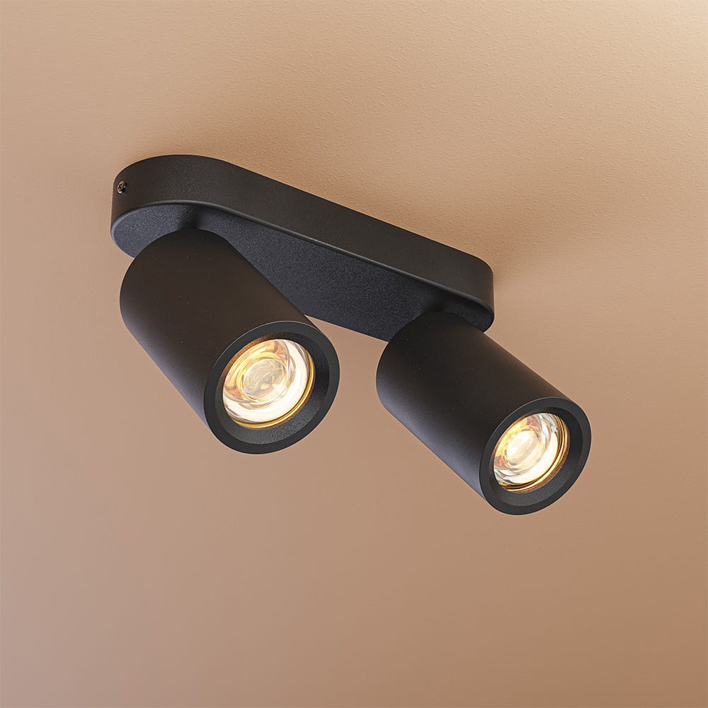Madona - LED Plafondlamp - 2 spots - Excl. GU10 Fitting - Kantelbaar & Draaibaar - Rechthoekig - Aluminium | HOFTRONIC