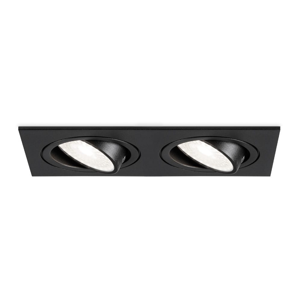 Mallorca LED inbouwspot - IP20 - Kantelbaar - 8 Watt 690 Lumen - 6500K Daglicht wit - Dubbel - GU10 - Dimbaar - Rechthoek - Voor binnen - Zwart | HOFTRONIC