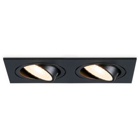Mallorca LED inbouwspot - IP20 - Kantelbaar - 8 watt 690 lumen - 2700K warm wit - Dubbel - GU10 - Dimbaar - Rechthoek - Voor binnen - Zwart | HOFTRONIC