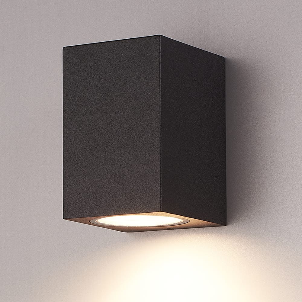 Marion LED Wandlamp - Dimbaar - 4 Watt 345 lumen - IP65 Waterdicht - GU10 vervangbare lichtbron - 2700K Warm Wit - Downlight - Binnen en buiten - Zwart | HOFTRONIC