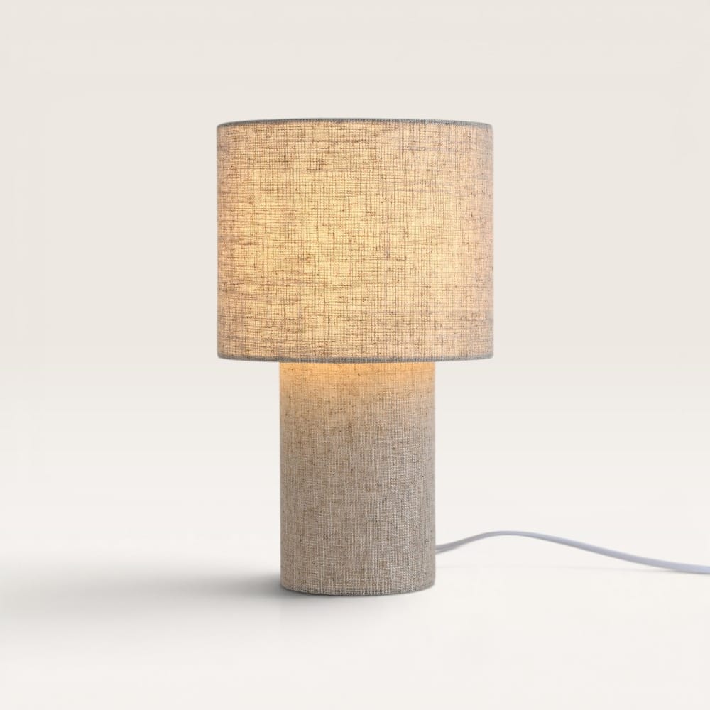 Marone - Linnen Tafellamp Beige 30 cm - Nachtkast lampje - Scandinavisch design - E27 fitting - Met aan/uit-schakelaar | LUSENZ