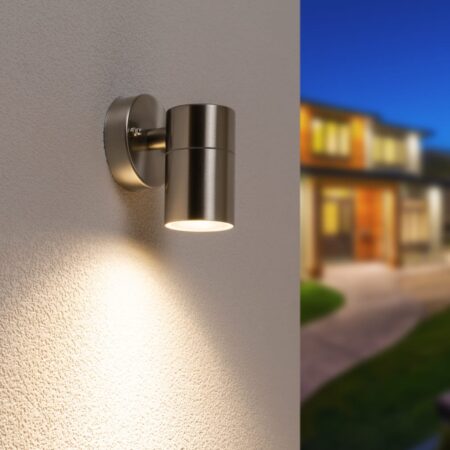 Mason - LED Wandlamp - IP44 Waterdicht - 4 Watt 345 Lumen - GU10 - 4000K Neutraal wit - Dimbaar - Voor binnen en buiten - Downlight - RVS | HOFTRONIC