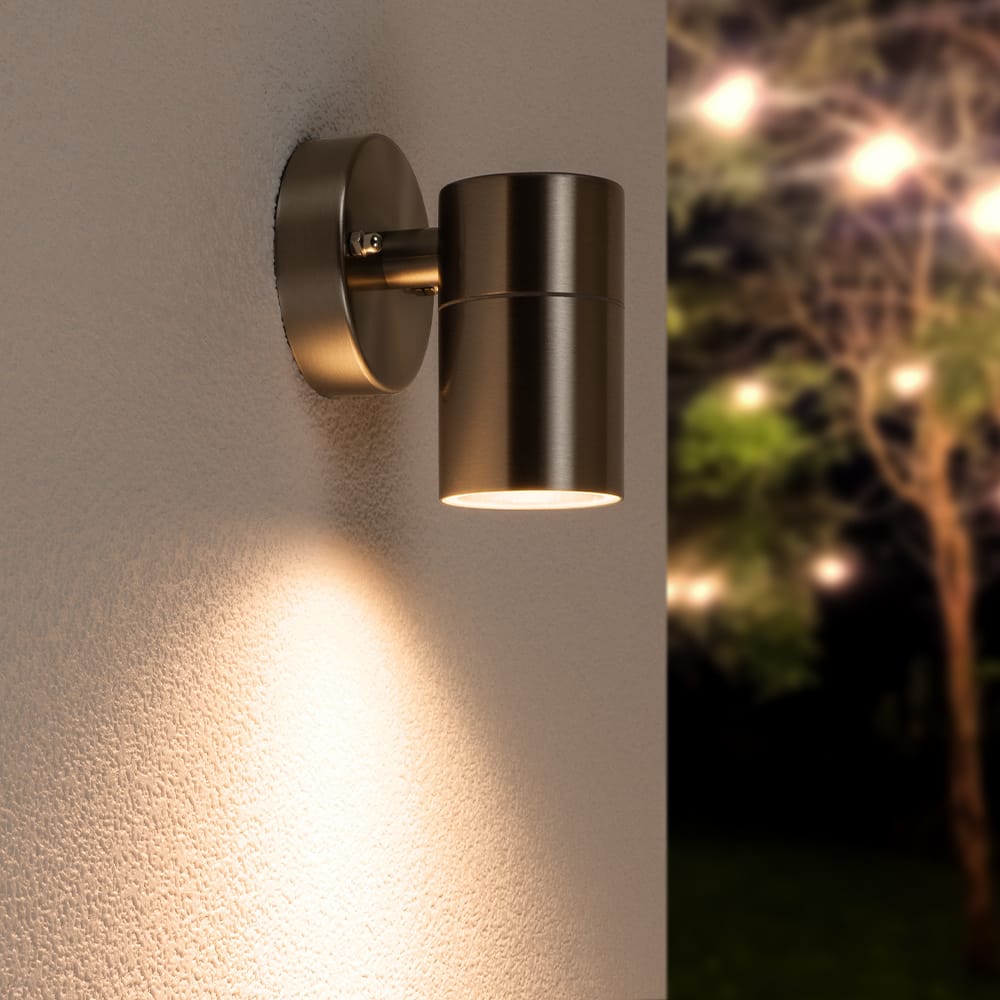 Mason - LED Wandlamp - IP44 Waterdicht - 4 Watt 345 lumen - GU10 - 2700K Warm Wit - Dimbaar - Voor binnen en buiten - Downlight - RVS | HOFTRONIC