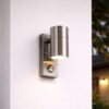 Mason wandlamp - RVS - Bewegingsmelder en schemerschakelaar - IP44 spatwaterdicht - Spotlight voor binnen en buiten - Exclusief GU10 lichtbron | HOFTRONIC