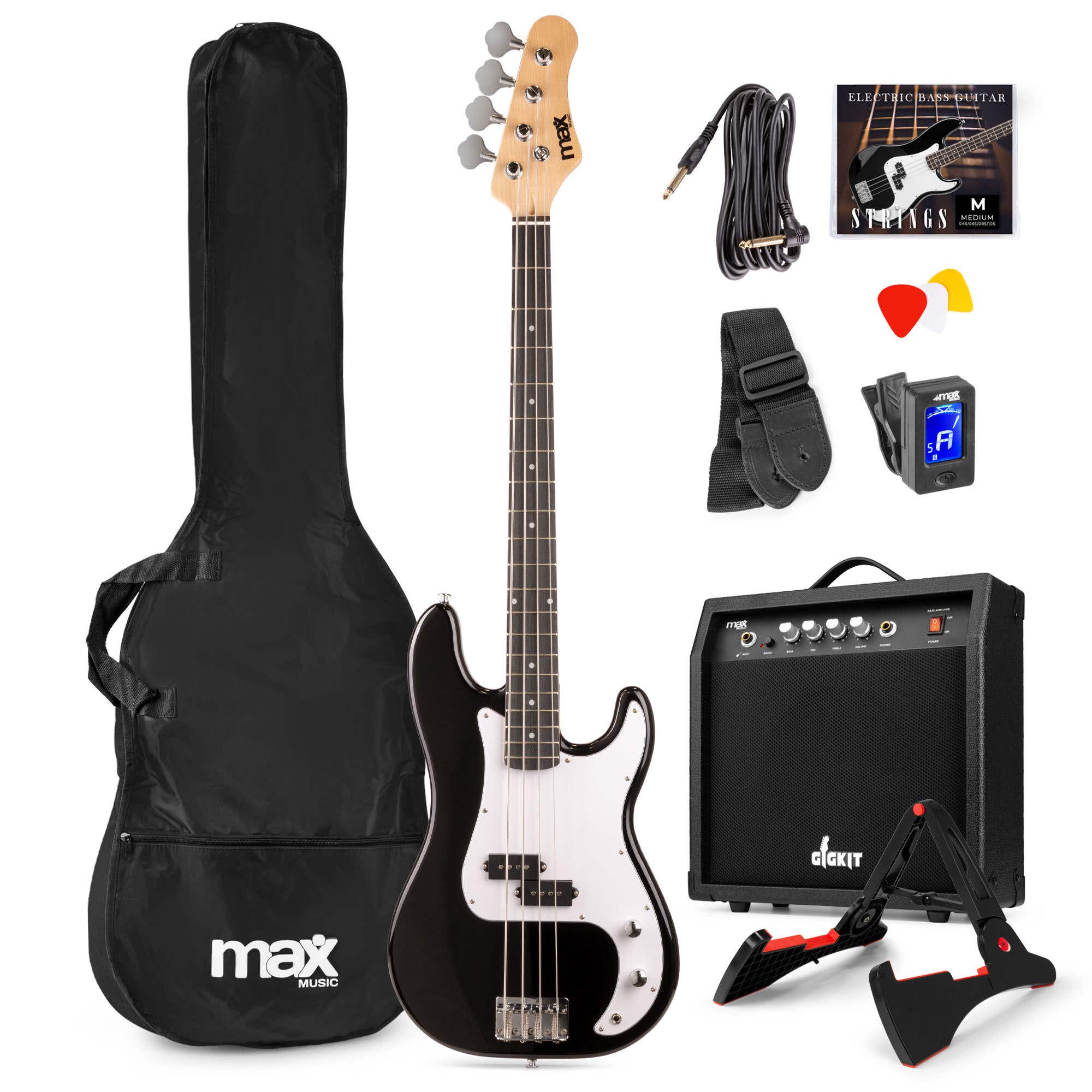 Max Gigkit Basgitaar met 40 Watt versterker - Gitaarstandaard - | MAX