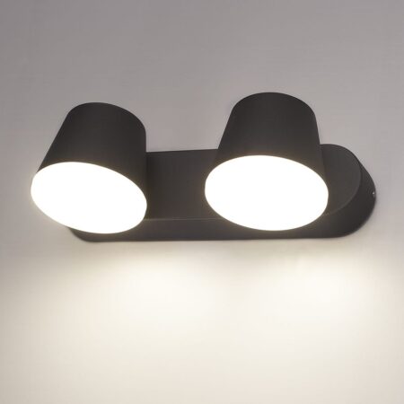 Memphis - LED Wandlamp 2-lichts - 12W 600 Lumen - IP54 Waterdicht - 3000K Warm Wit - Dimbaar - Kantelbaar - Zwart - Voor binnen en buiten | HOFTRONIC