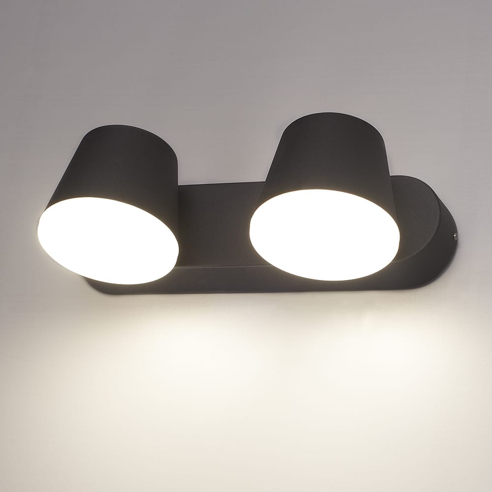 Memphis - LED Wandlamp 2-lichts - 12W 600 Lumen - IP54 Waterdicht - 3000K Warm Wit - Dimbaar - Kantelbaar - Zwart - Voor binnen en buiten | HOFTRONIC
