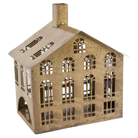 Metalen Windlicht huis peach -1 |