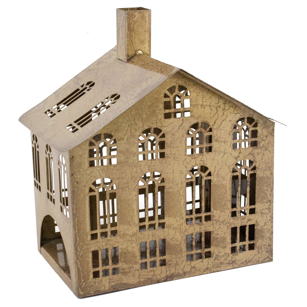 Metalen Windlicht huis peach -1 |