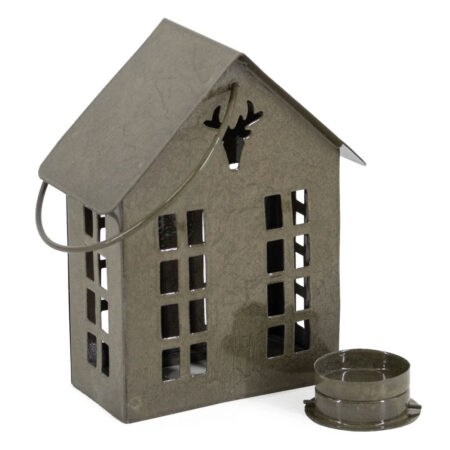 Metalen hanger huisje waxinehouder olive |