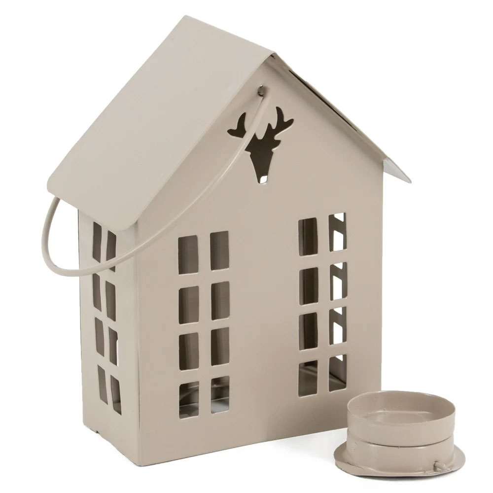 Metalen hanger huisje waxinehouder sand |