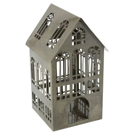 Metalen huisje waxinehouder gebouw olive |