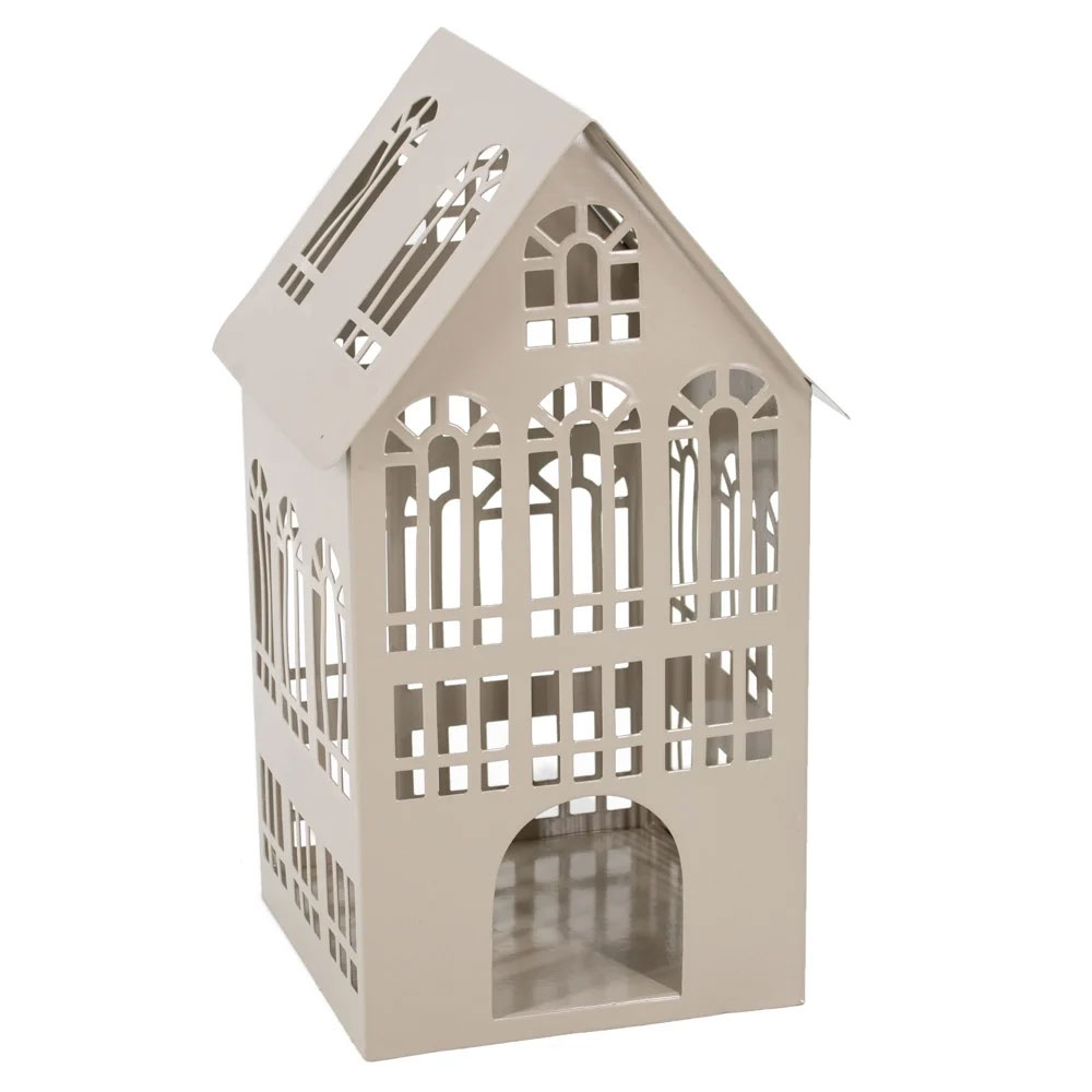 Metalen huisje waxinehouder gebouw sand |