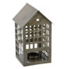 Metalen huisje waxinehouder olive hoog |