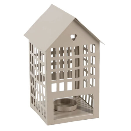 Metalen huisje waxinehouder sand hoog |