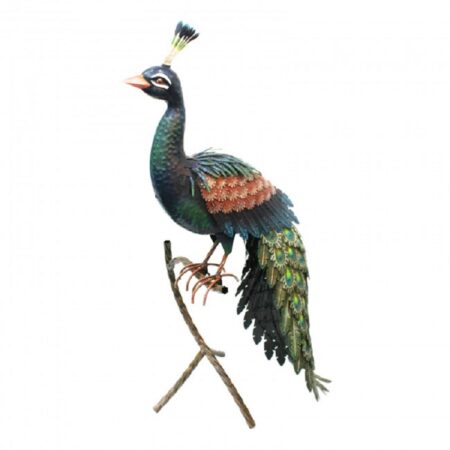 Metalen pauw op tak zittend | Primus Handcraft