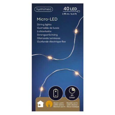 Micro LED snoer zilver195cm 40L | Lumineo