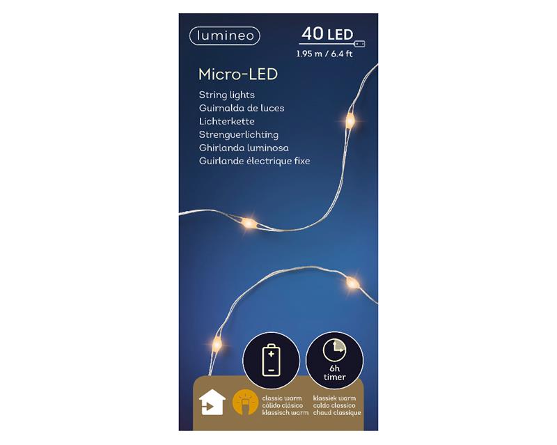 Micro LED snoer zilver195cm 40L | Lumineo