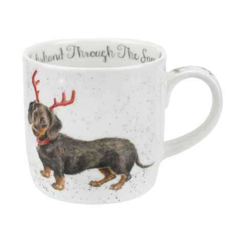 Mok Christmas Dachshund through the snow | Wrendale design
