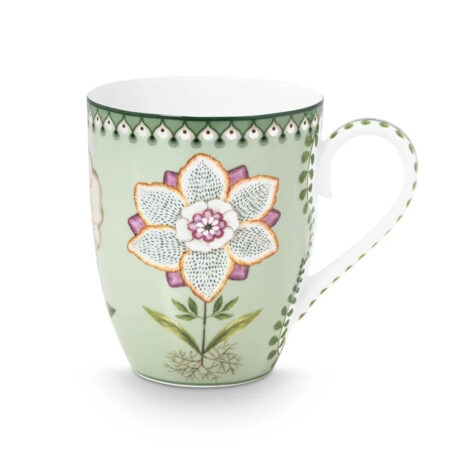 Mok L Lily & Lotus Groen bloem 350ml | PiP Studio