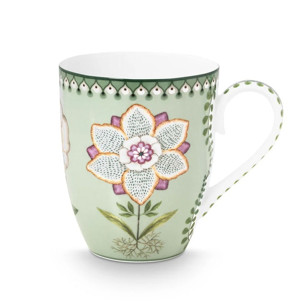 Mok L Lily & Lotus Groen bloem 350ml | PiP Studio