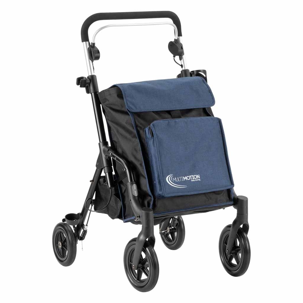 MultiMotion Shopper rollator met grote tas | Kleur: Blauw | Boodschappentrolley | Lichtgewicht rollator | Inklapbaar | MultiMotion