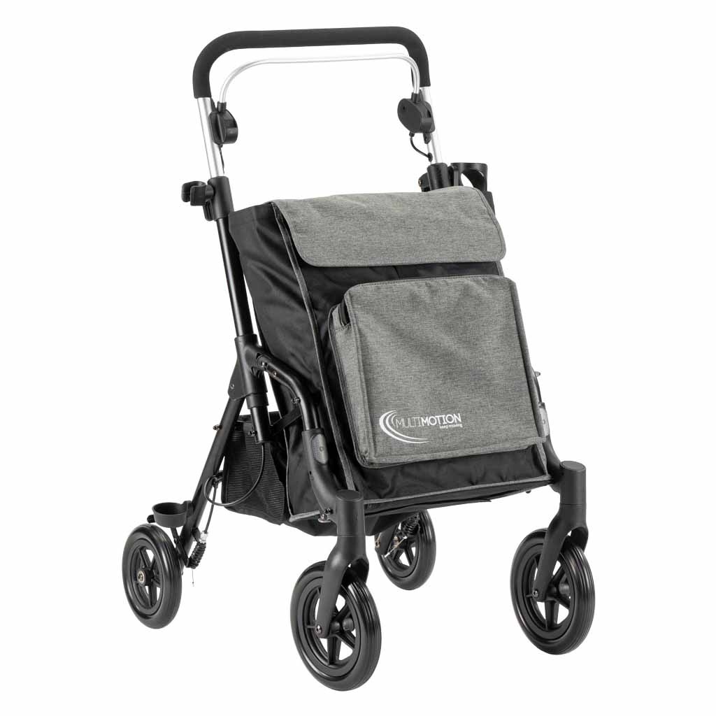 MultiMotion Shopper rollator met grote tas | Kleur: Grijs | Boodschappentrolley | Lichtgewicht rollator | Inklapbaar | MultiMotion