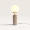 Naeva - Design Tafellamp Travertin voet met glazen bol 40 cm - Dressoir lamp - Japandi design - E27 fitting - Opaalglas - Met aan/uit-schakelaar | LUSENZ