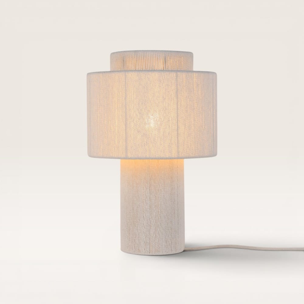 Nevada - Linnen Tafellamp Wit 40 cm - Nachtkast lampje - Scandinavisch design - E27 fitting - Met aan/uit-schakelaar | LUSENZ