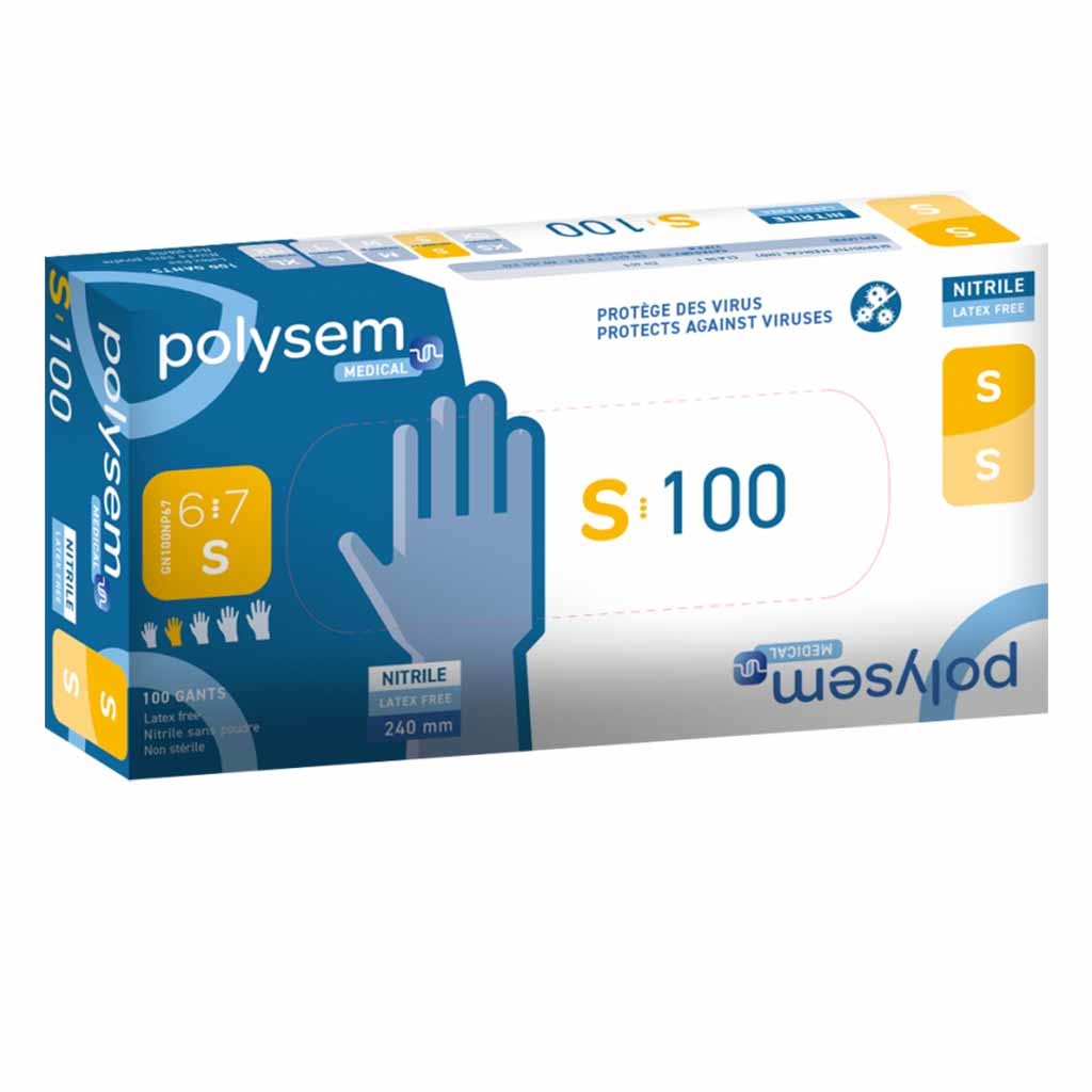 Nitril onderzoekshandschoenen | Polysem | Small | Bescherming tegen ziektekiemen en virussen | Latexvrij | DH6000-S | Polysem