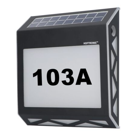 Numa - LED Solar Huisnummer - Wandlamp - 3000K Warm wit - 40 Lumen - Schemerschakelaar - Polykristal solar - IP65 - Zwart - Solar huisnummerverlichting | HOFTRONIC