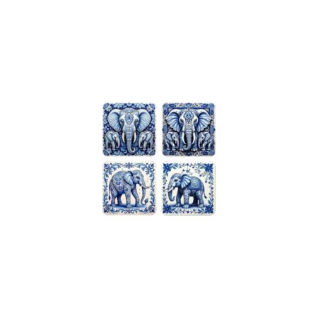 Onderzetters Blauw/Wit Olifant set a 4st | Merkloos