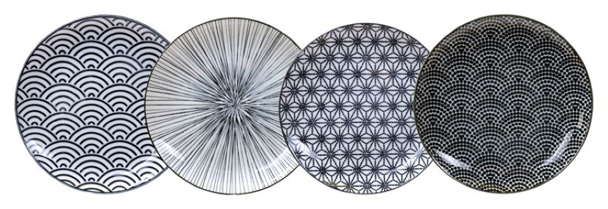 Ontbijtborden Set - Tokyo Design Studio - Nippon Black - 4 stuks 20.6 x 2.2cm | Tokyo Design Studio