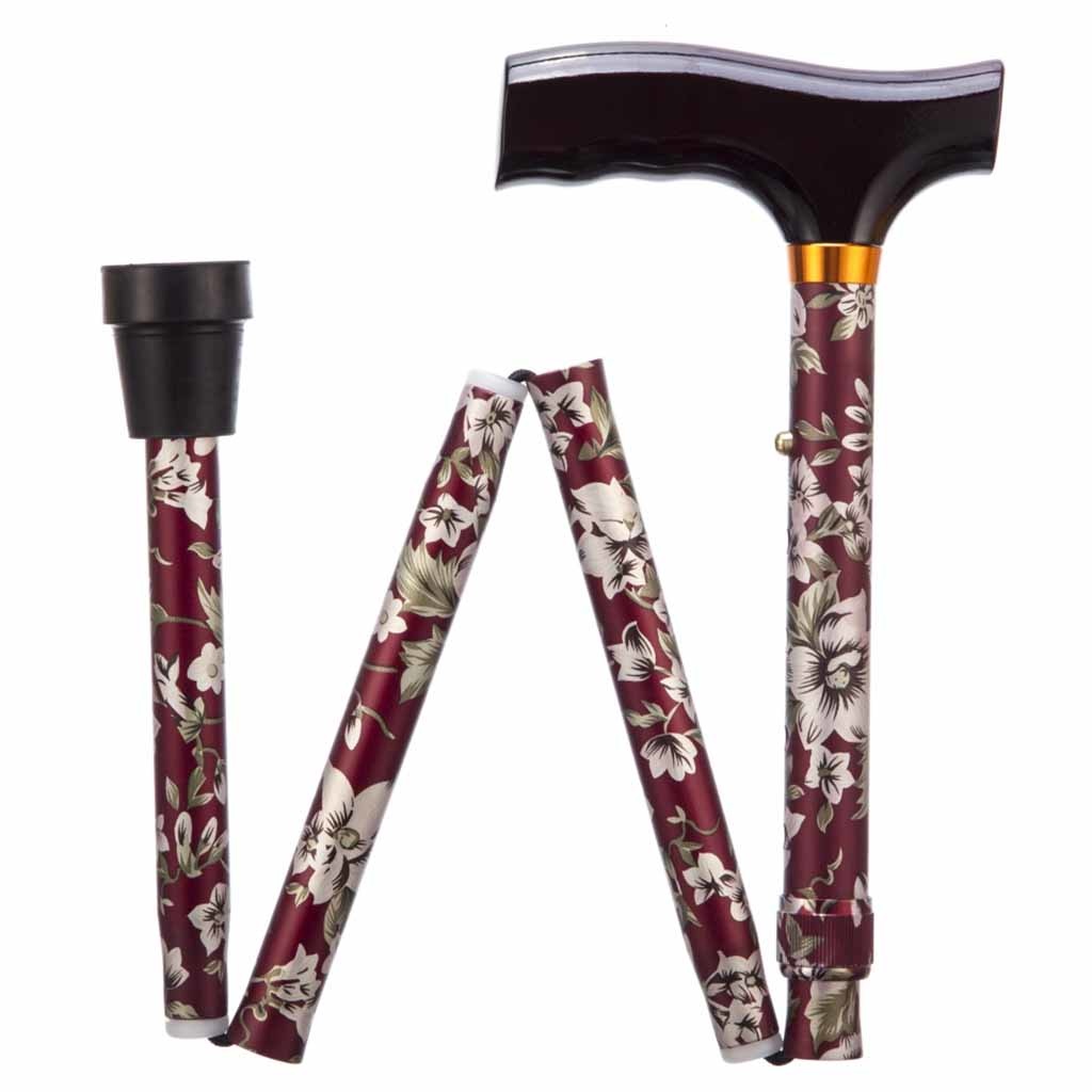 Opvouwbare wandelstok | Burgundy | Lengte 84 -94 cm | Houten handvat | Aluminium | PR30120-BF | ThuiszorgwinkelXL