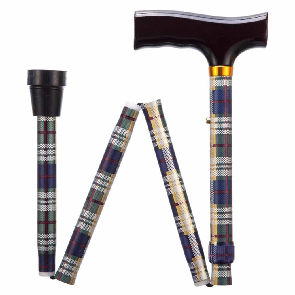 Opvouwbare wandelstok | Geruit | Lengte 84-94 cm | Houten handvat | Aluminium | Wandelstokken | ThuiszorgwinkelXL