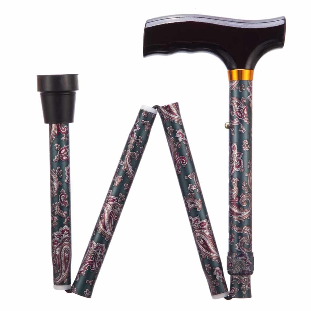 Opvouwbare wandelstok | Paisley | Lengte 74 - 84 cm | Houten handvat | Aluminium | PR30120-PASS | ThuiszorgwinkelXL