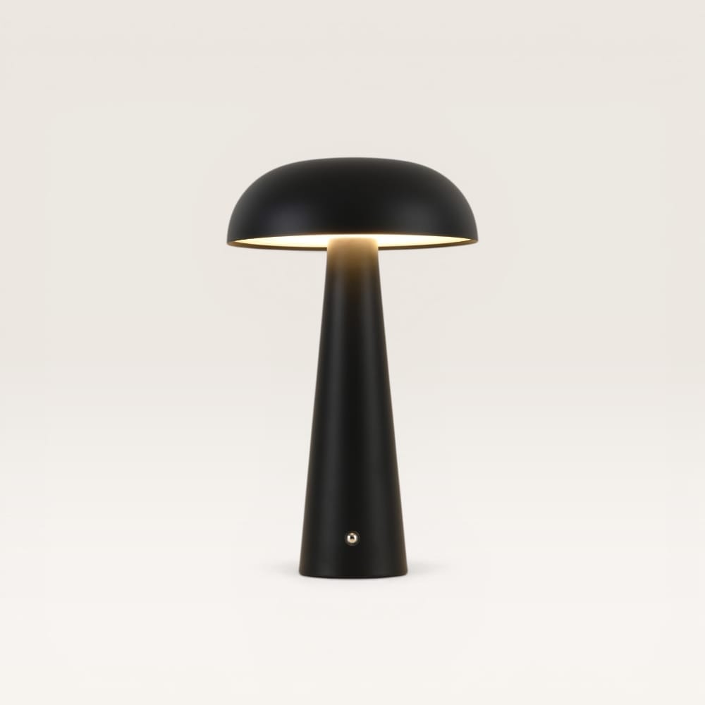 Oryllo - Paddenstoel lamp oplaadbaar Zwart 30 cm - Dressoir lamp - Tafellamp horeca - Dimbaar - Glazen kap - Modern design - USB-C - 3000K/4500K/6500K | LUSENZ