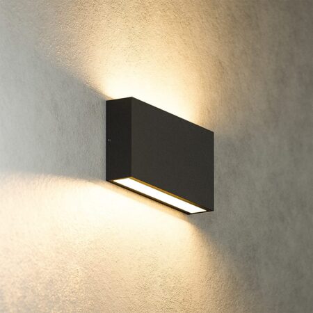 Otis M LED Wandlamp Dimbaar - 10 Watt 1320 Lumen - IP54 Waterdicht - 2700K Warm Wit - Binnen en buiten - Up & Down Light - Zwart - Modern | HOFTRONIC