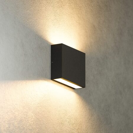 Otis S LED Wandlamp Dimbaar - 7 Watt 630 Lumen - IP54 Waterdicht - 2700K Warm Wit - Binnen en buiten - Up & Down Light - Zwart - Modern | HOFTRONIC