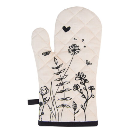 Ovenhandschoen Beige zwart bloemen | Clayre&Eef