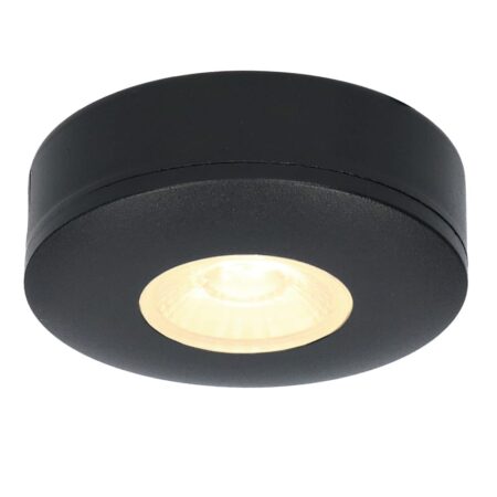 Pavo LED Platte opbouwspot - 3W 300 Lumen - 2700K Warm Wit - Lage opbouwhoogte 23mm (meubelspot) - Dimbaar - Rond - IP44 voor binnen en buiten - Zwart | HOFTRONIC